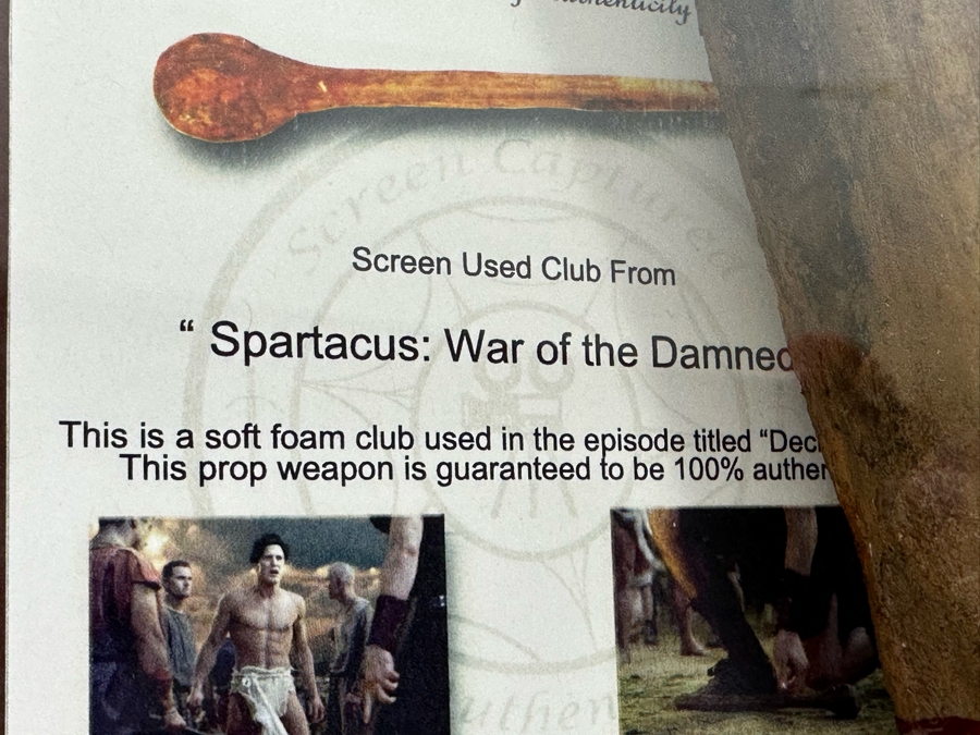 Screen Used Movie Prop Foam Club Used In Filming Spartacus: War Of The Damned With Cert Shadowbox Framed 19.5W X 24.5H X 3D [Photo 8]