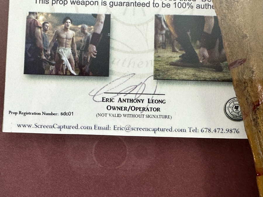 Screen Used Movie Prop Foam Club Used In Filming Spartacus: War Of The Damned With Cert Shadowbox Framed 19.5W X 24.5H X 3D [Photo 11]