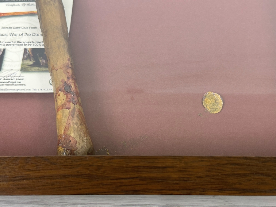 Screen Used Movie Prop Foam Club Used In Filming Spartacus: War Of The Damned With Cert Shadowbox Framed 19.5W X 24.5H X 3D [Photo 12]