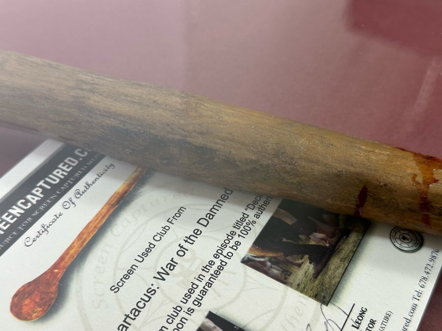 Screen Used Movie Prop Foam Club Used In Filming Spartacus: War Of The Damned With Cert Shadowbox Framed 19.5W X 24.5H X 3D [Photo 14]