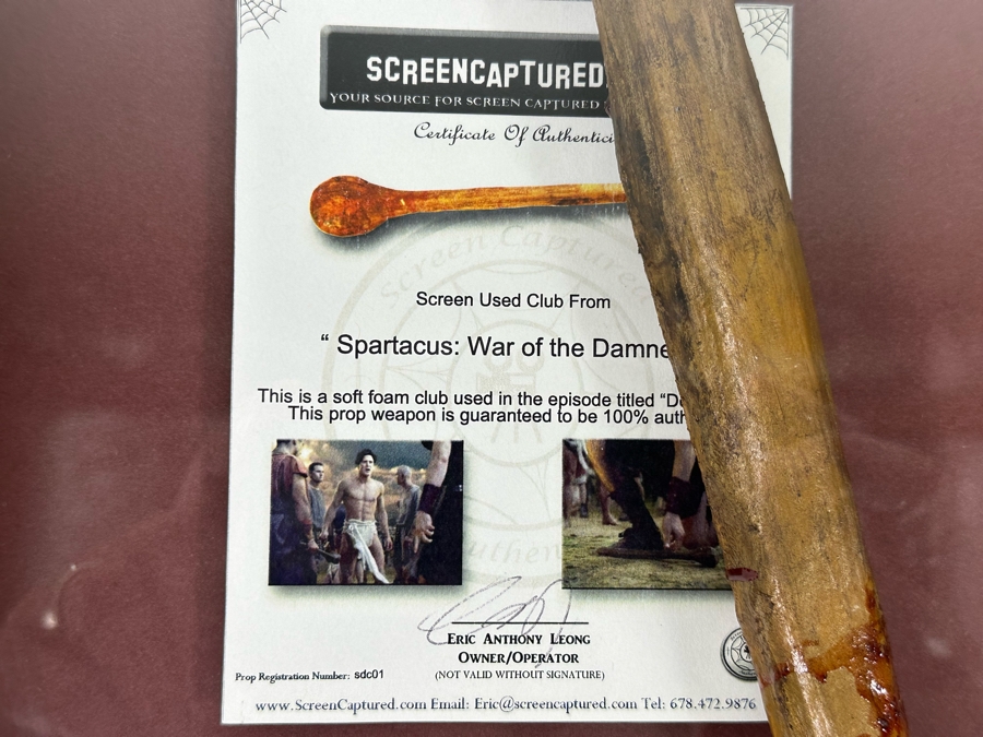 Screen Used Movie Prop Foam Club Used In Filming Spartacus: War Of The Damned With Cert Shadowbox Framed 19.5W X 24.5H X 3D [Photo 7]