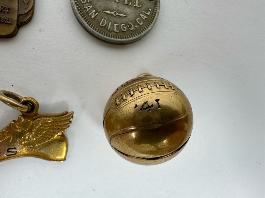 Various Medals And Pendants Including (2) Gold Filled Basketball Pendants, (1) Sterling Silver Basketball Pendant, Sterling Basketball Medal, U.S. Grant Hotel Token - See Photos [Photo 6]