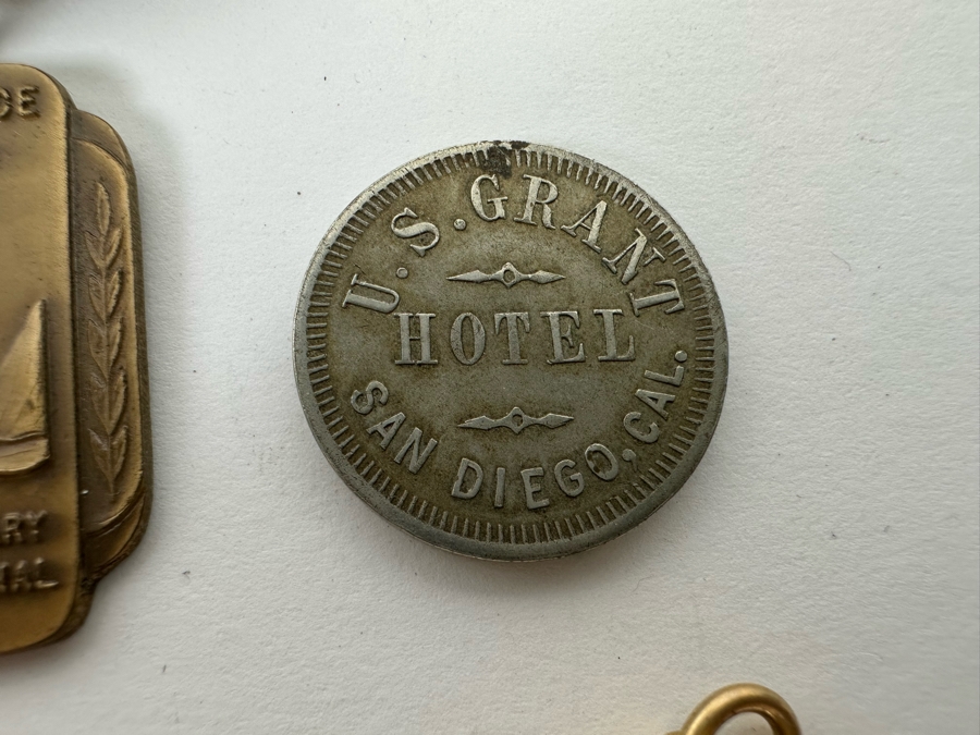 Various Medals And Pendants Including (2) Gold Filled Basketball Pendants, (1) Sterling Silver Basketball Pendant, Sterling Basketball Medal, U.S. Grant Hotel Token - See Photos [Photo 8]