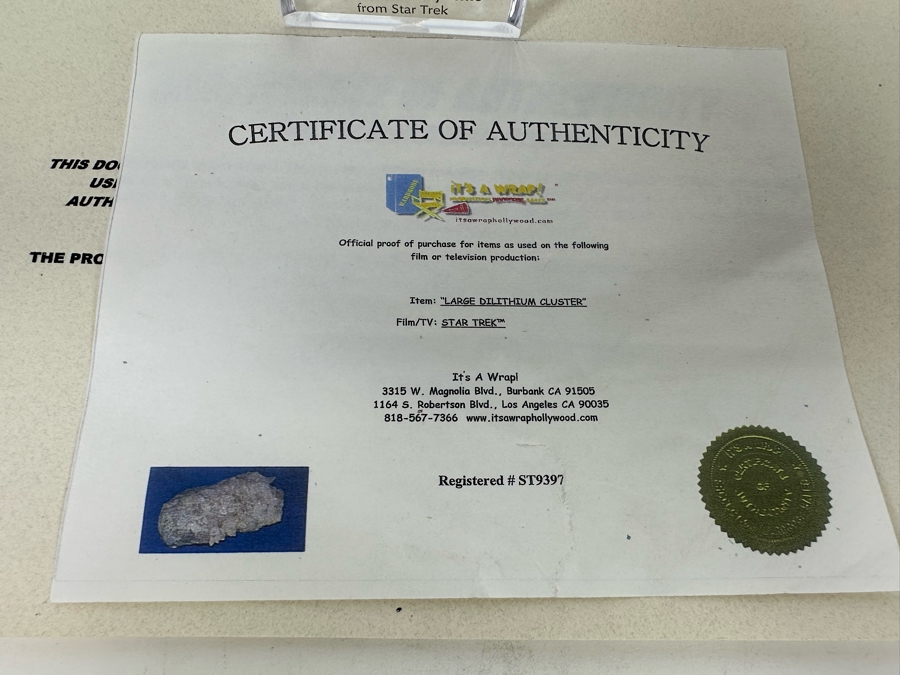 Authentic Dilithium Crytals Movie Prop From Star Trek With Cert [Photo 6]