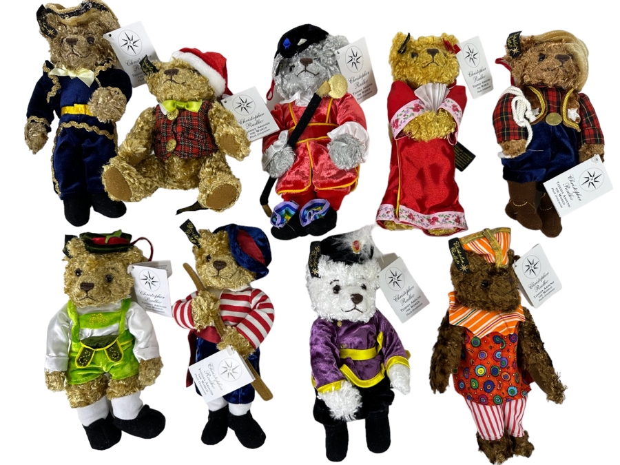 Collection Of Nine Christopher Radko Teddies Around The World Plush Ornaments With Original Tags