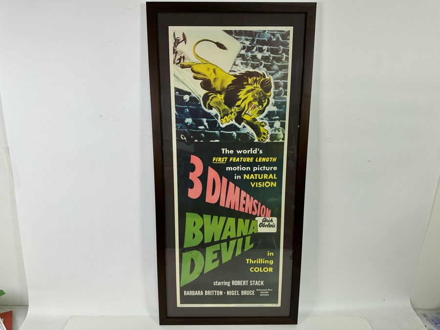 Original 1953 Moview Poster 3 Dimension Bwana Devil United Artists Corporation Framed 18 X 39 [Photo 3]
