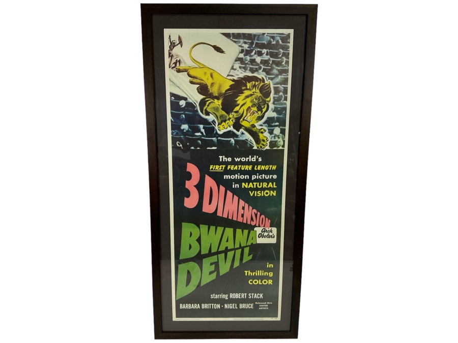 Original 1953 Moview Poster 3 Dimension Bwana Devil United Artists Corporation Framed 18 X 39