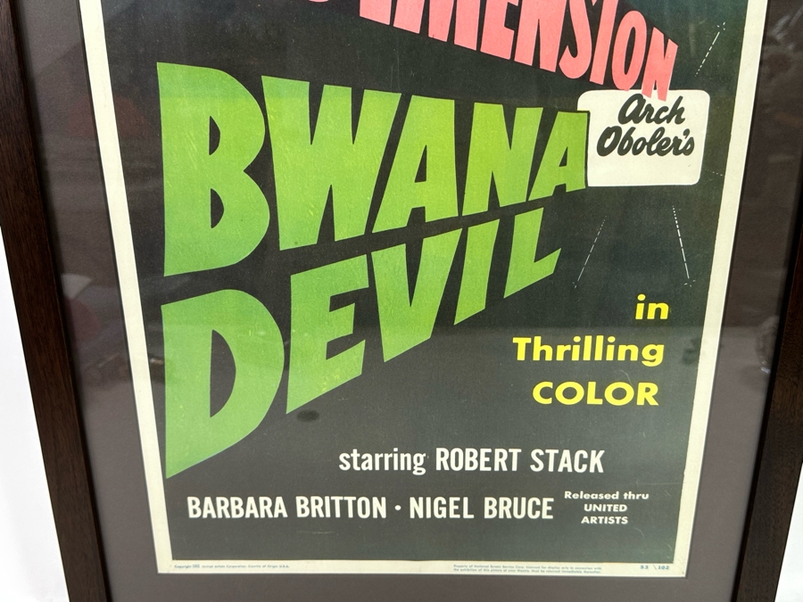 Original 1953 Moview Poster 3 Dimension Bwana Devil United Artists Corporation Framed 18 X 39 [Photo 8]