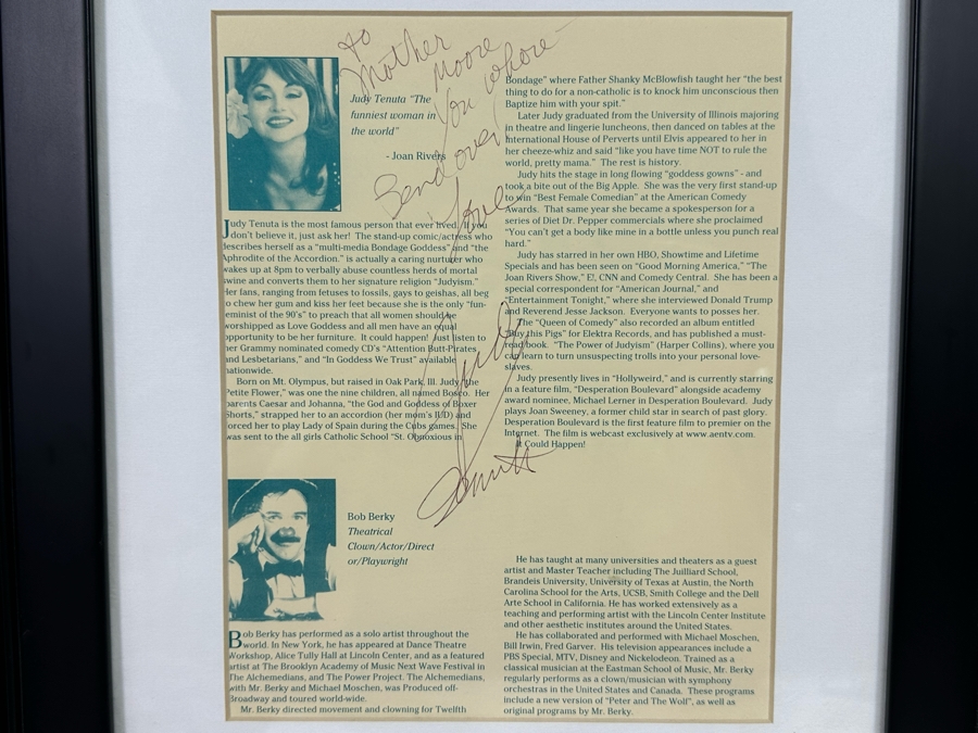 Framed Judy Tenuta Autograph 14.5 X 17 [Photo 3]