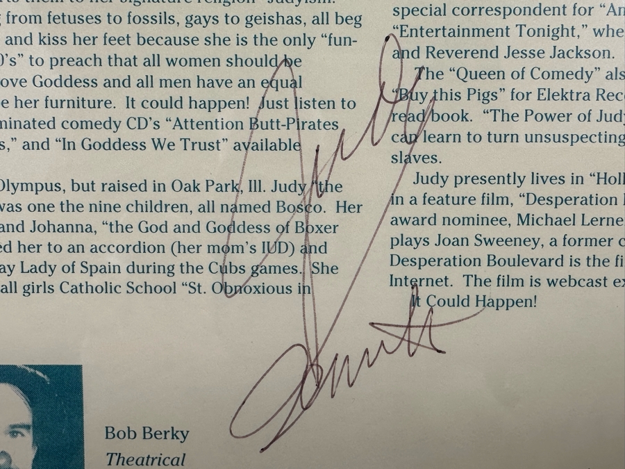 Framed Judy Tenuta Autograph 14.5 X 17 [Photo 5]