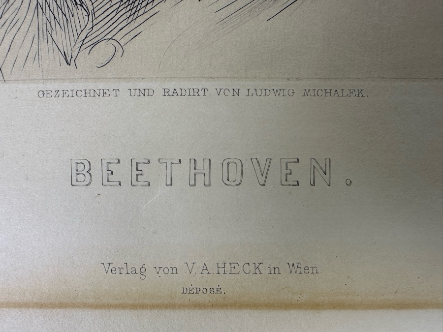 Ludwig Michalek (1859-1942, Austrian) Beethoven Etching Published By V. A. Heck In Vienna 17.5 X 23.5 [Photo 11]