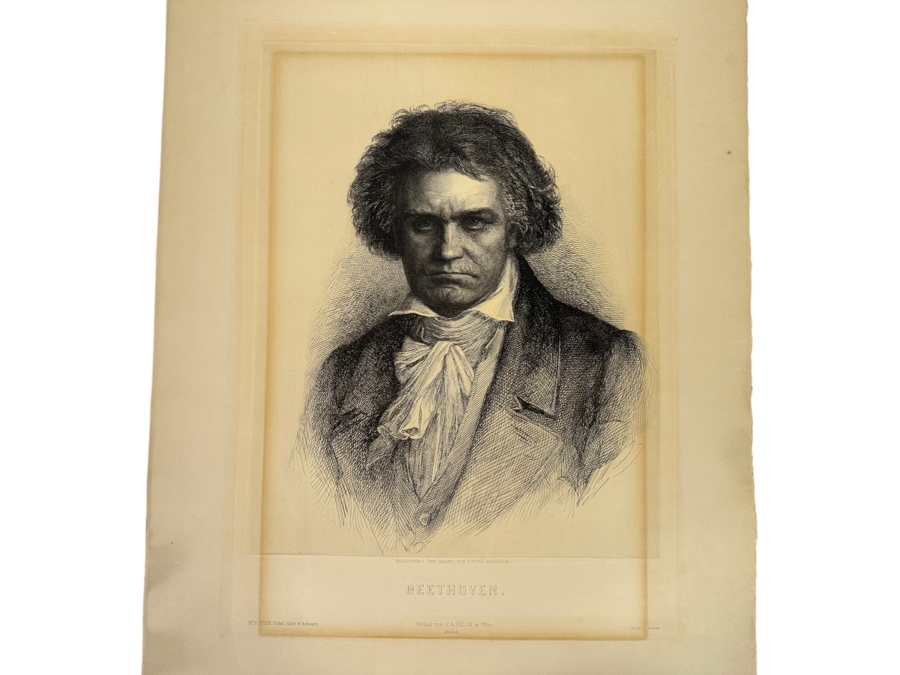 Ludwig Michalek (1859-1942, Austrian) Beethoven Etching Published By V. A. Heck In Vienna 17.5 X 23.5