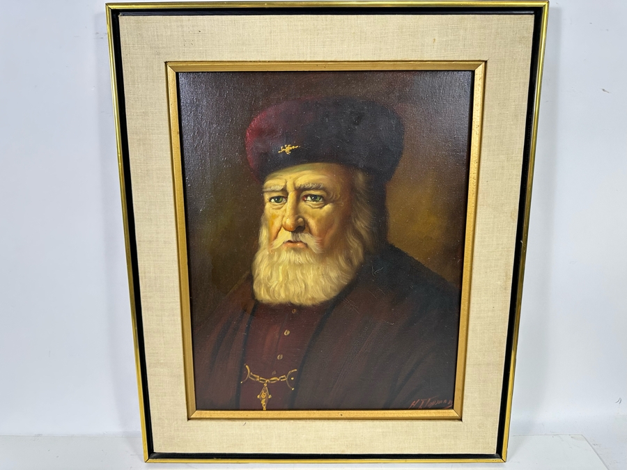 H. J. Topman (B. 1907, Netherlands) Original Oil On Canvas Painting Of A Rabbi 16 X 20 Framed 22 X 26 [Photo 3]