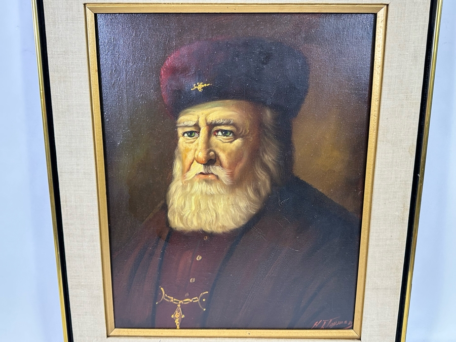 H. J. Topman (B. 1907, Netherlands) Original Oil On Canvas Painting Of A Rabbi 16 X 20 Framed 22 X 26 [Photo 5]