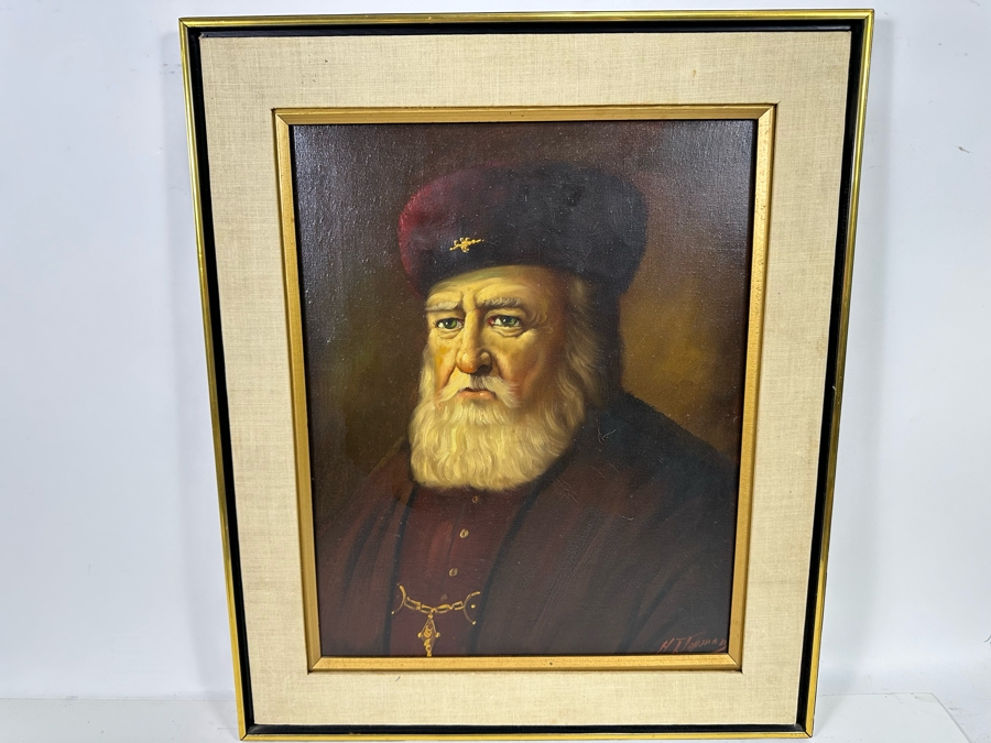 H. J. Topman (B. 1907, Netherlands) Original Oil On Canvas Painting Of A Rabbi 16 X 20 Framed 22 X 26 [Photo 2]