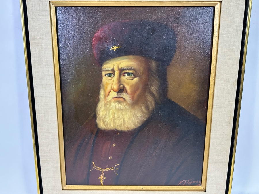 H. J. Topman (B. 1907, Netherlands) Original Oil On Canvas Painting Of A Rabbi 16 X 20 Framed 22 X 26 [Photo 4]