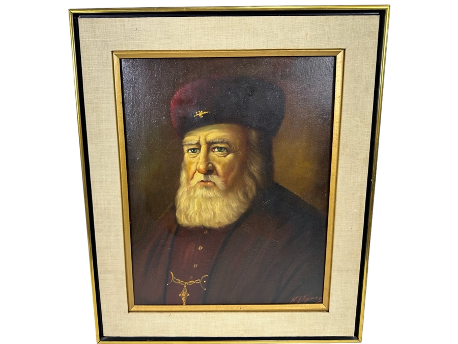 H. J. Topman (B. 1907, Netherlands) Original Oil On Canvas Painting Of A Rabbi 16 X 20 Framed 22 X 26 [Photo 1]
