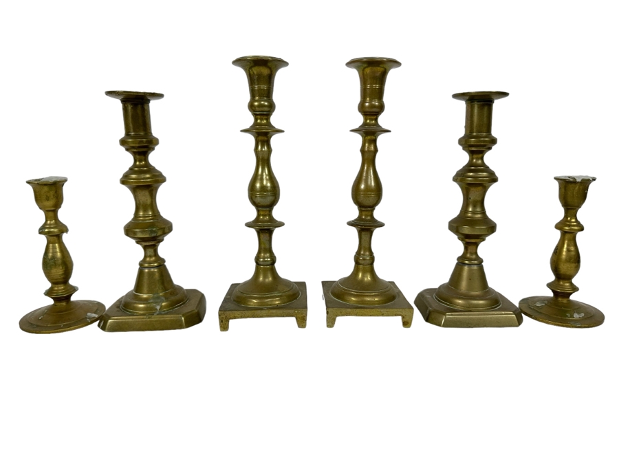 Six Solid Brass Candlesticks 6H To 9 5H   54210 F88d 