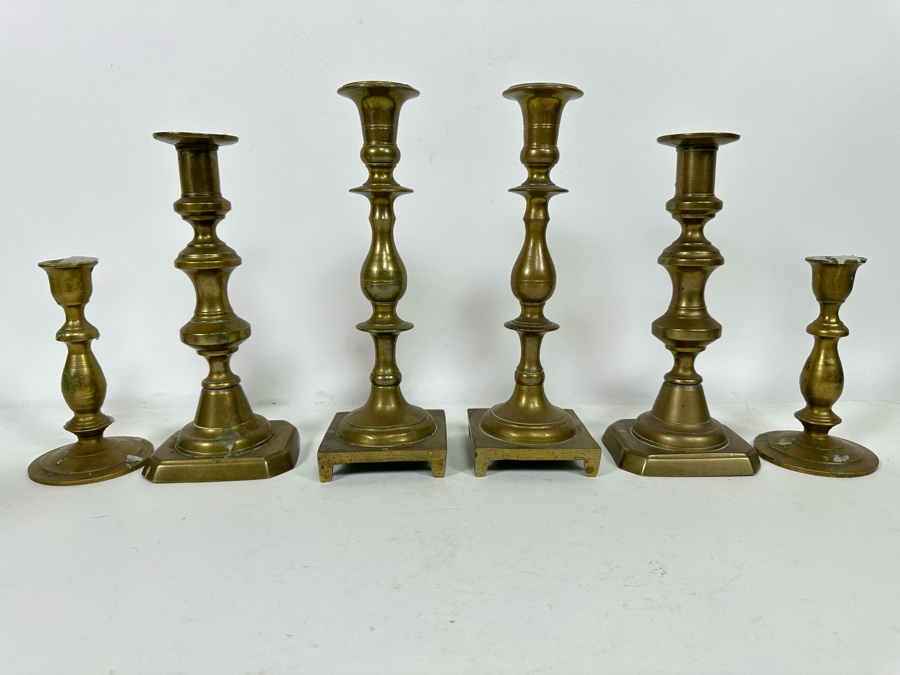Six Solid Brass Candlesticks 6H To 9.5H [Photo 2]
