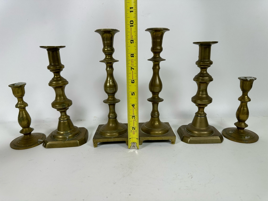 Six Solid Brass Candlesticks 6H To 9.5H [Photo 5]
