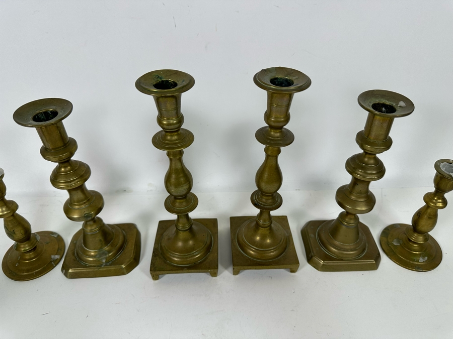 Six Solid Brass Candlesticks 6H To 9.5H [Photo 4]