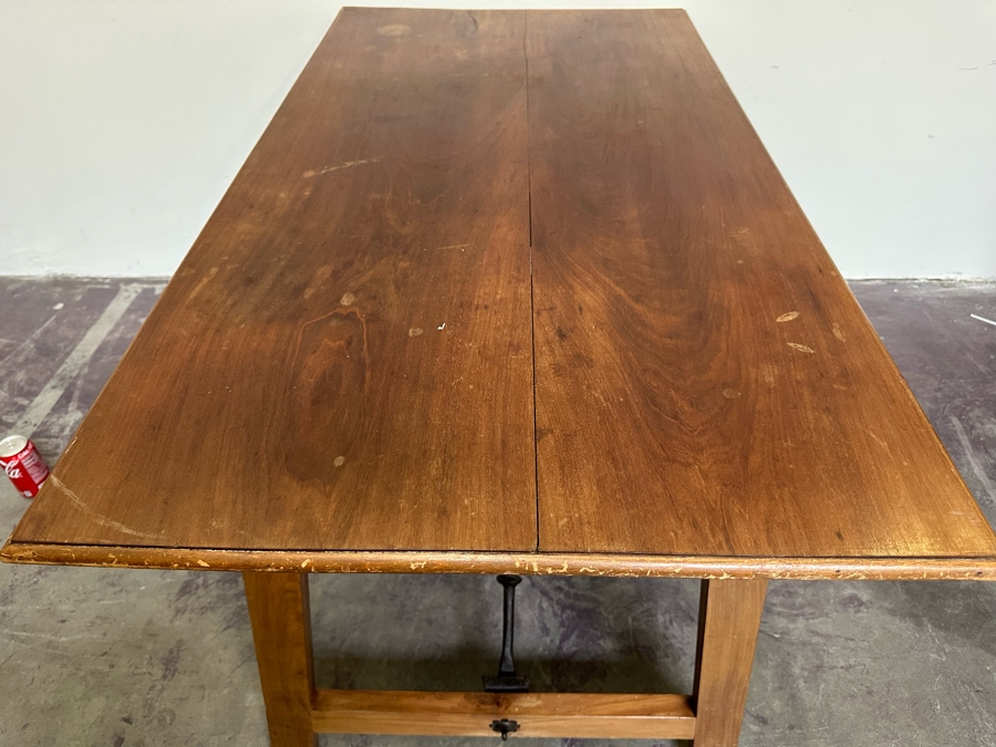 Antique Wooden And Wrought Iron Folding Table 50W X 27D X 28H [Photo 20]