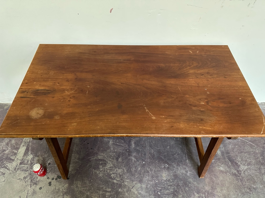 Antique Wooden And Wrought Iron Folding Table 50W X 27D X 28H [Photo 14]