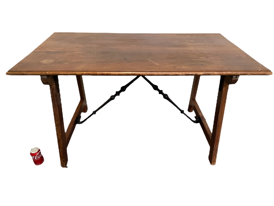 Antique Wooden And Wrought Iron Folding Table 50W X 27D X 28H [Photo 1]