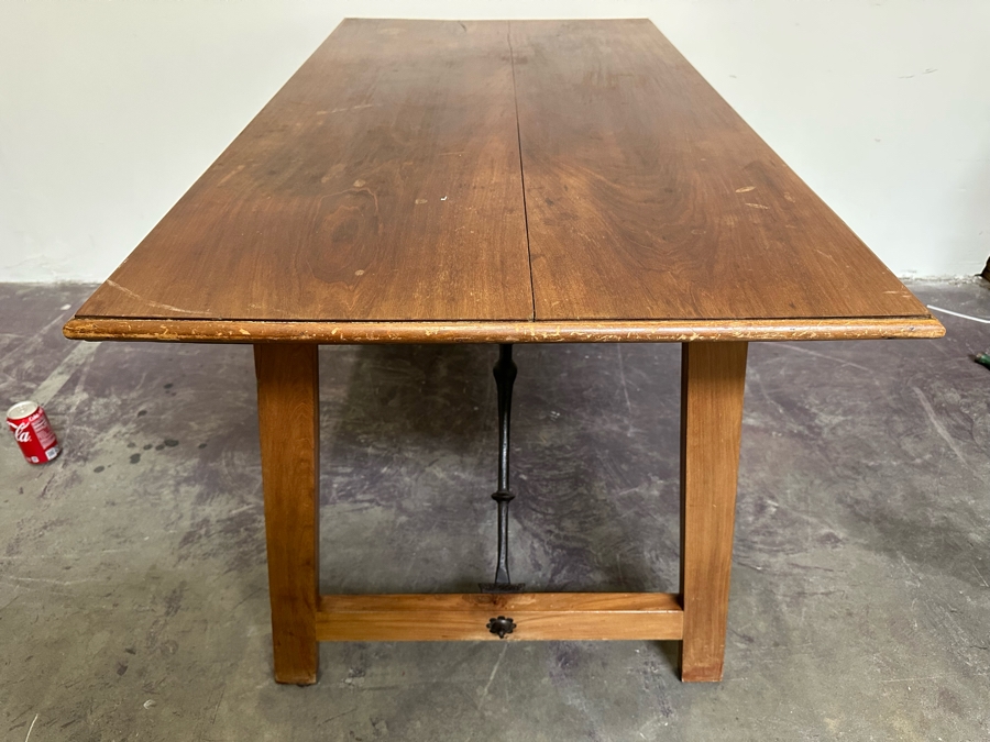 Antique Wooden And Wrought Iron Folding Table 50W X 27D X 28H [Photo 19]