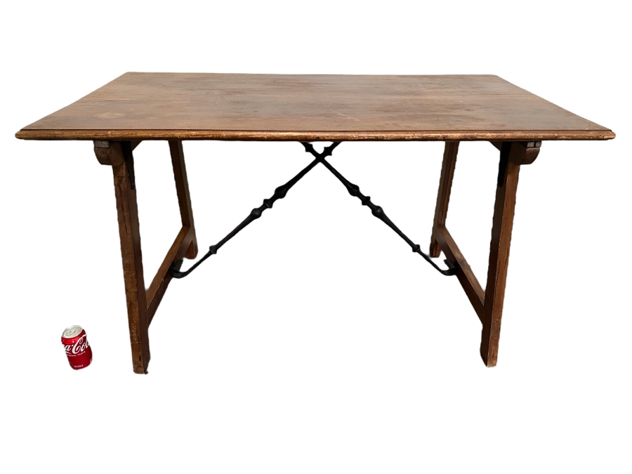 Antique Wooden And Wrought Iron Folding Table 50W X 27D X 28H [Photo 2]