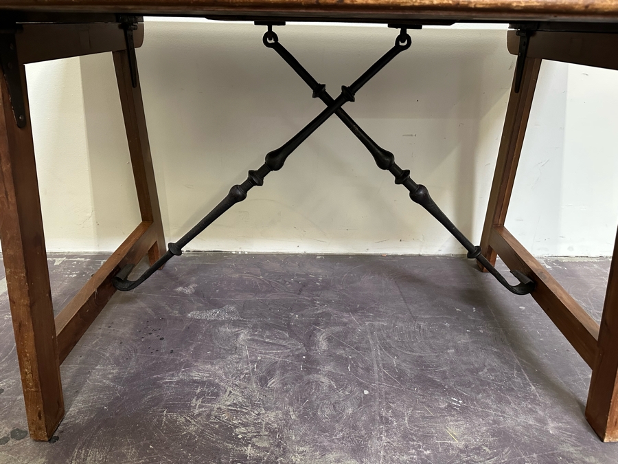 Antique Wooden And Wrought Iron Folding Table 50W X 27D X 28H [Photo 6]