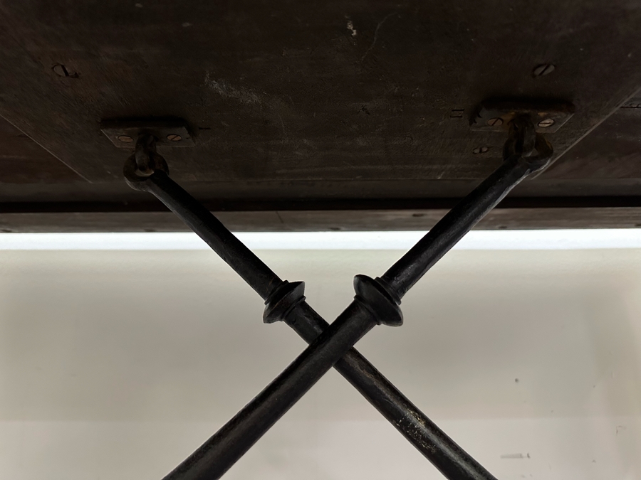 Antique Wooden And Wrought Iron Folding Table 50W X 27D X 28H [Photo 7]