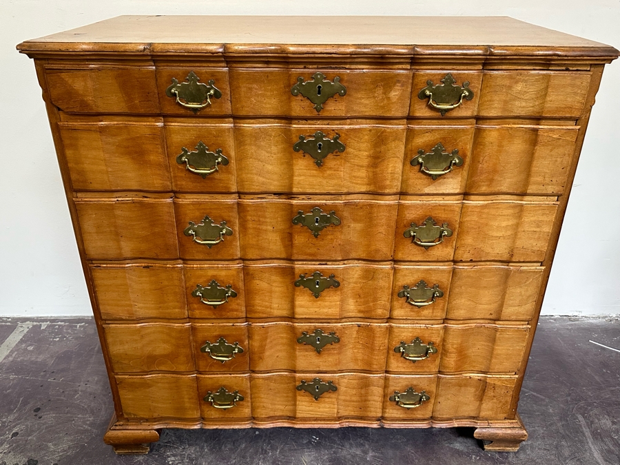Stunning Antique Handmade 6-Drawer Chest Of Drawers Dresser With Brass Hardware (Left Corner Of Top Drawer Has Chip) 46W X 25D X 44.5H [Photo 3]