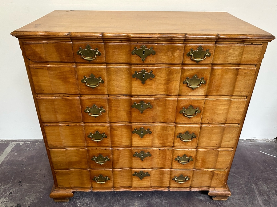 Stunning Antique Handmade 6-Drawer Chest Of Drawers Dresser With Brass Hardware (Left Corner Of Top Drawer Has Chip) 46W X 25D X 44.5H [Photo 6]