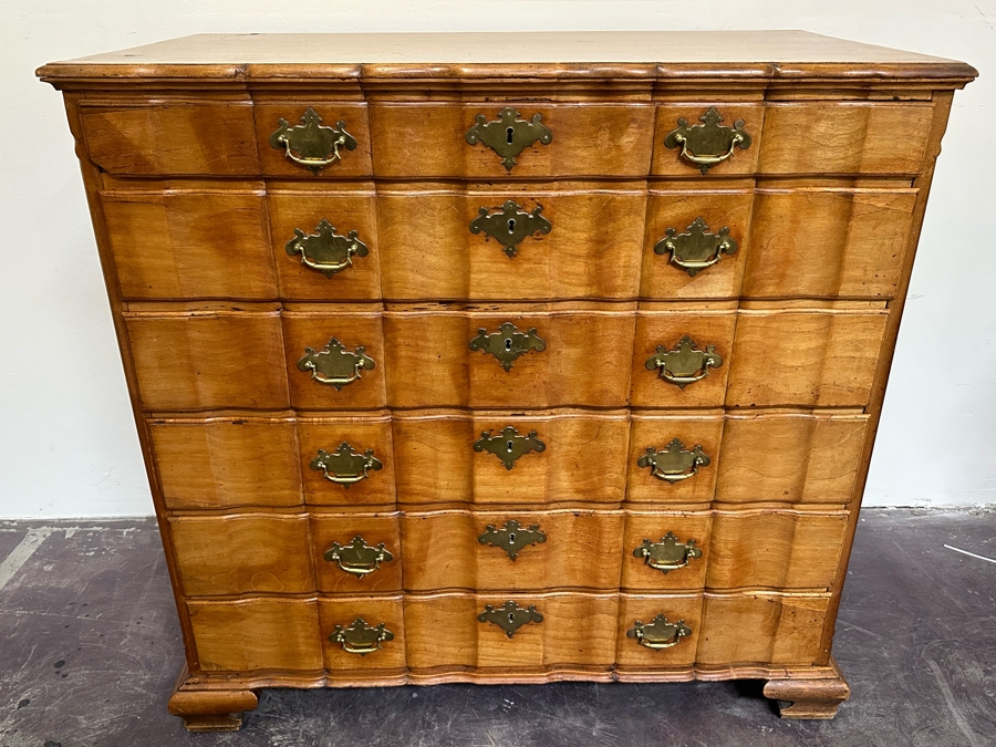 Stunning Antique Handmade 6-Drawer Chest Of Drawers Dresser With Brass Hardware (Left Corner Of Top Drawer Has Chip) 46W X 25D X 44.5H [Photo 2]