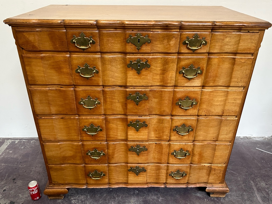 Stunning Antique Handmade 6-Drawer Chest Of Drawers Dresser With Brass Hardware (Left Corner Of Top Drawer Has Chip) 46W X 25D X 44.5H [Photo 5]