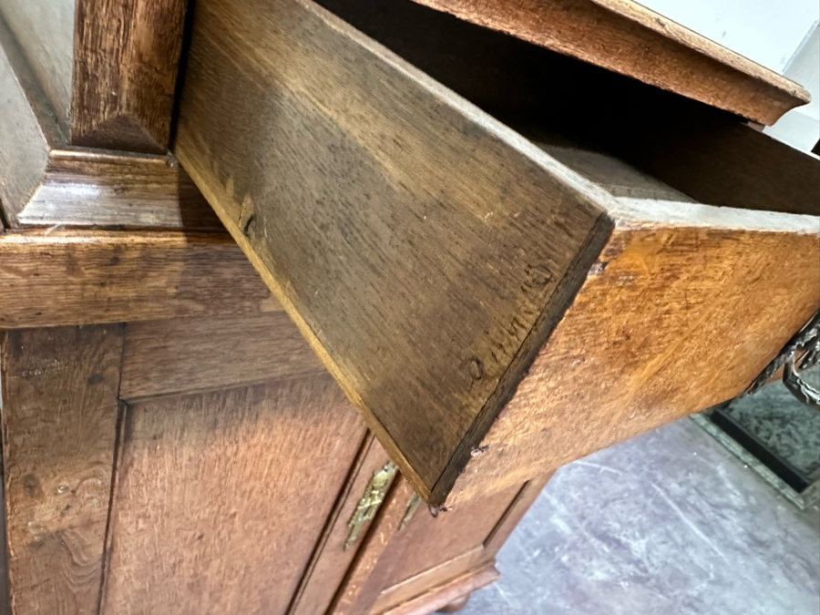 Antique Oak Wooden Cabinet (At One Point This Was A Dutch Renaissance Linen Press - Upper Portion Was Removed) 28W X 19D X 37H [Photo 15]