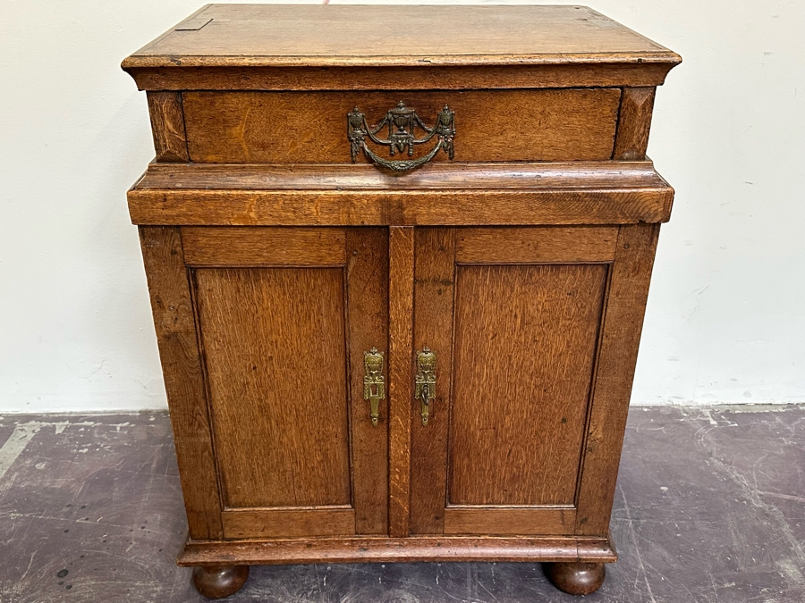 Antique Oak Wooden Cabinet (At One Point This Was A Dutch Renaissance Linen Press - Upper Portion Was Removed) 28W X 19D X 37H [Photo 3]