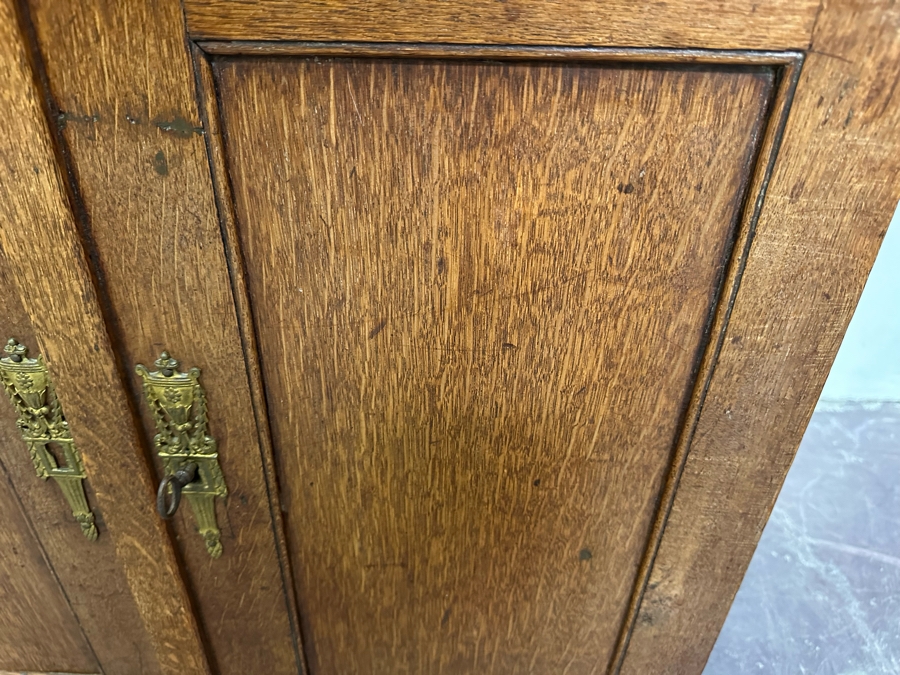 Antique Oak Wooden Cabinet (At One Point This Was A Dutch Renaissance Linen Press - Upper Portion Was Removed) 28W X 19D X 37H [Photo 25]