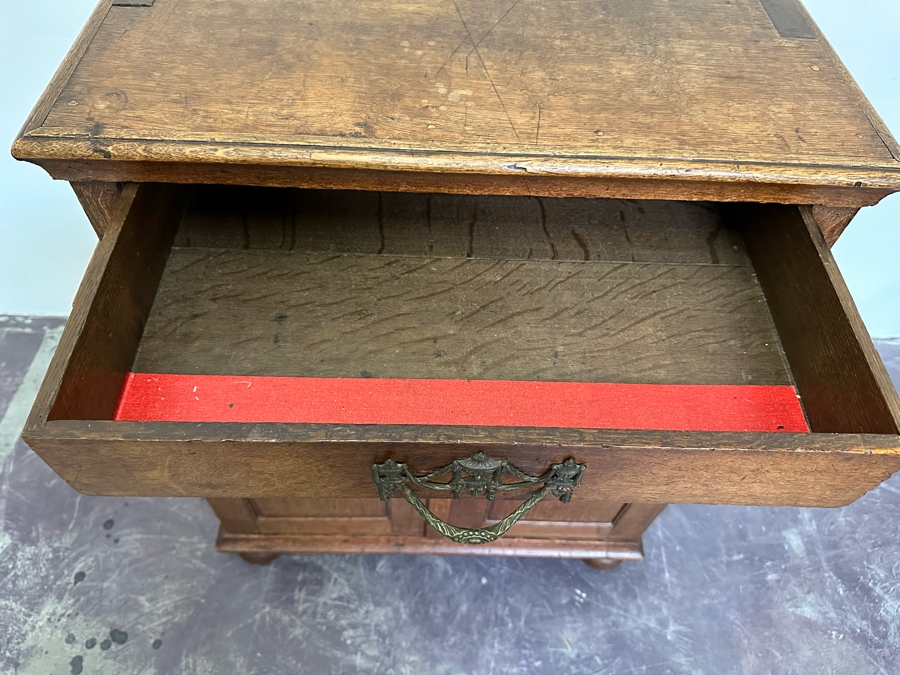 Antique Oak Wooden Cabinet (At One Point This Was A Dutch Renaissance Linen Press - Upper Portion Was Removed) 28W X 19D X 37H [Photo 14]