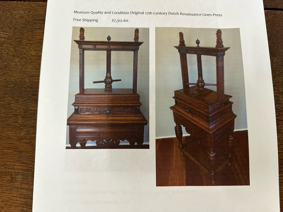 Antique Oak Wooden Cabinet (At One Point This Was A Dutch Renaissance Linen Press - Upper Portion Was Removed) 28W X 19D X 37H [Photo 12]