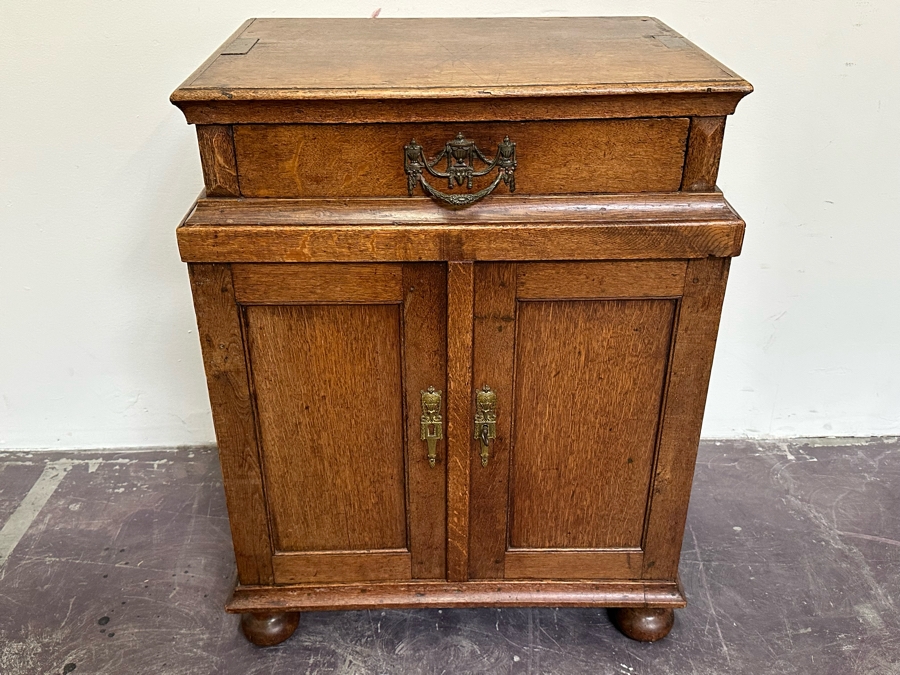 Antique Oak Wooden Cabinet (At One Point This Was A Dutch Renaissance Linen Press - Upper Portion Was Removed) 28W X 19D X 37H [Photo 5]