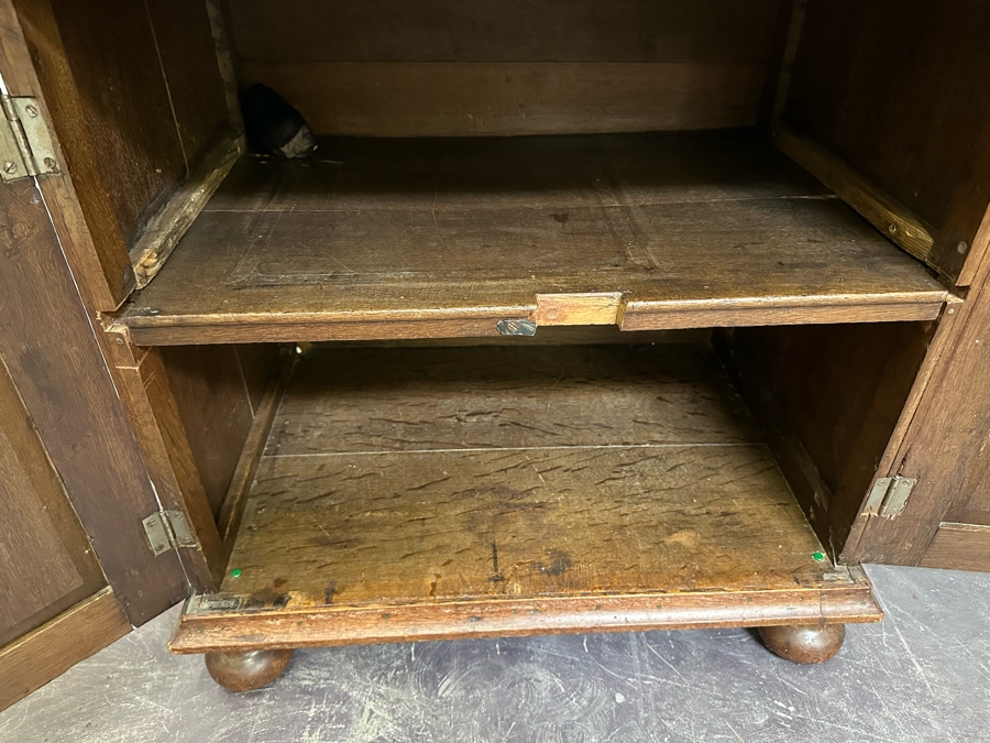 Antique Oak Wooden Cabinet (At One Point This Was A Dutch Renaissance Linen Press - Upper Portion Was Removed) 28W X 19D X 37H [Photo 18]