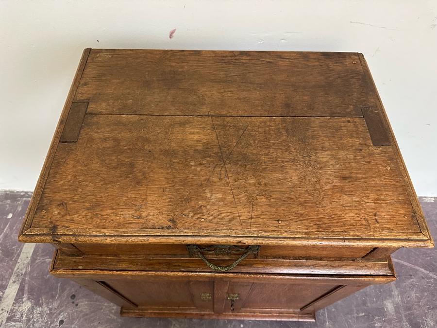 Antique Oak Wooden Cabinet (At One Point This Was A Dutch Renaissance Linen Press - Upper Portion Was Removed) 28W X 19D X 37H [Photo 9]