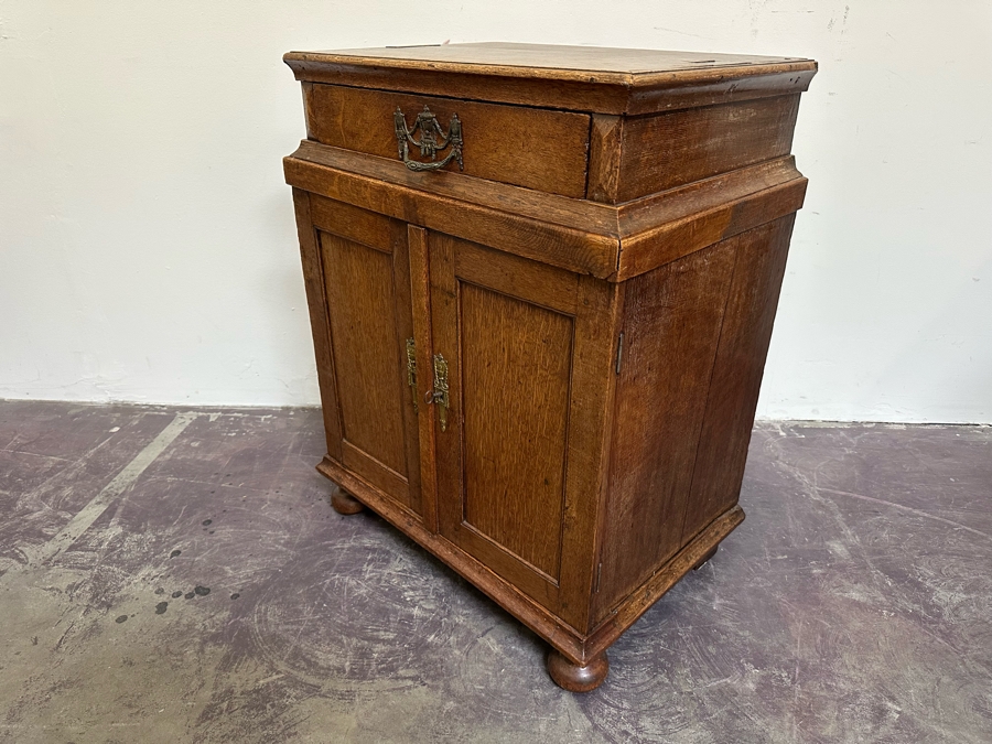 Antique Oak Wooden Cabinet (At One Point This Was A Dutch Renaissance Linen Press - Upper Portion Was Removed) 28W X 19D X 37H [Photo 21]