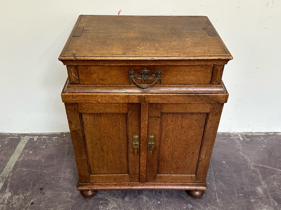 Antique Oak Wooden Cabinet (At One Point This Was A Dutch Renaissance Linen Press - Upper Portion Was Removed) 28W X 19D X 37H [Photo 4]
