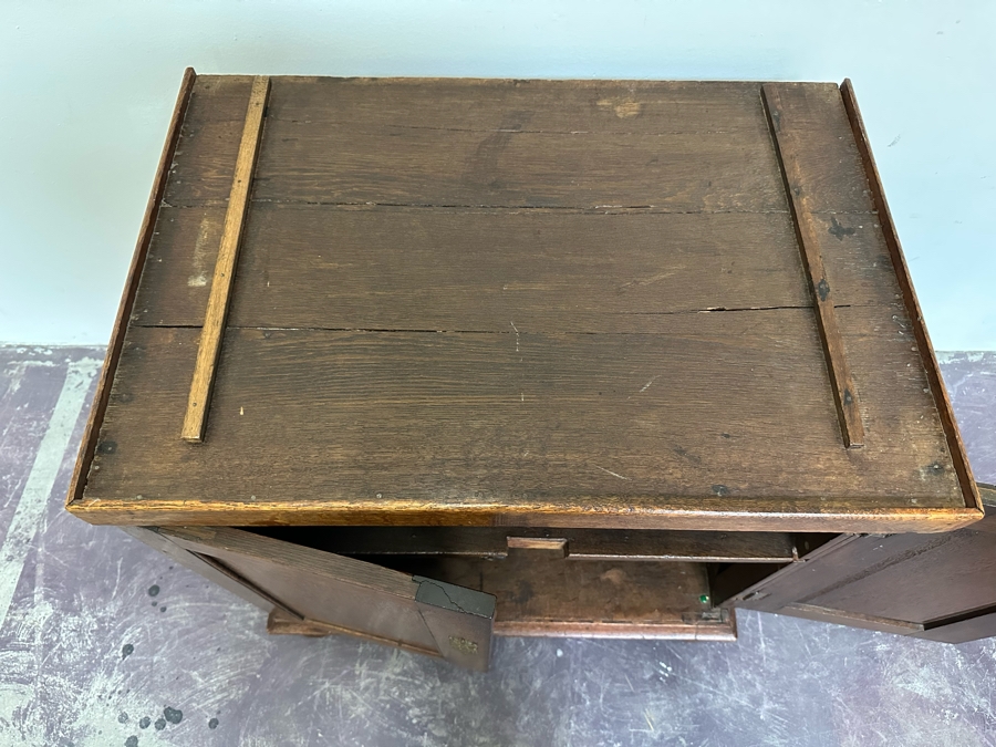 Antique Oak Wooden Cabinet (At One Point This Was A Dutch Renaissance Linen Press - Upper Portion Was Removed) 28W X 19D X 37H [Photo 16]