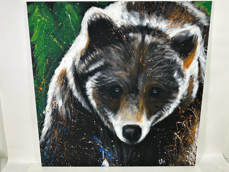 Original Bear Painting On Canvas Signed SA 2011 36 X 36 [Photo 3]