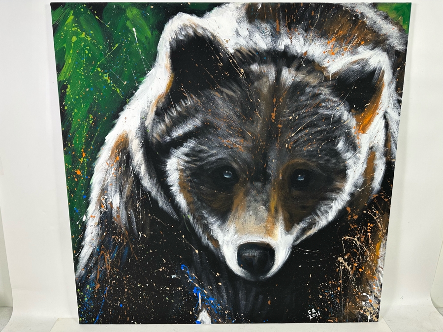 Original Bear Painting On Canvas Signed SA 2011 36 X 36 [Photo 2]