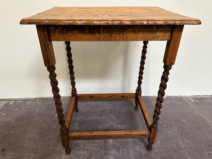 Antique Tiger Oak Barley Twist Legs Side Table 24W X 18D X 29H [Photo 3]